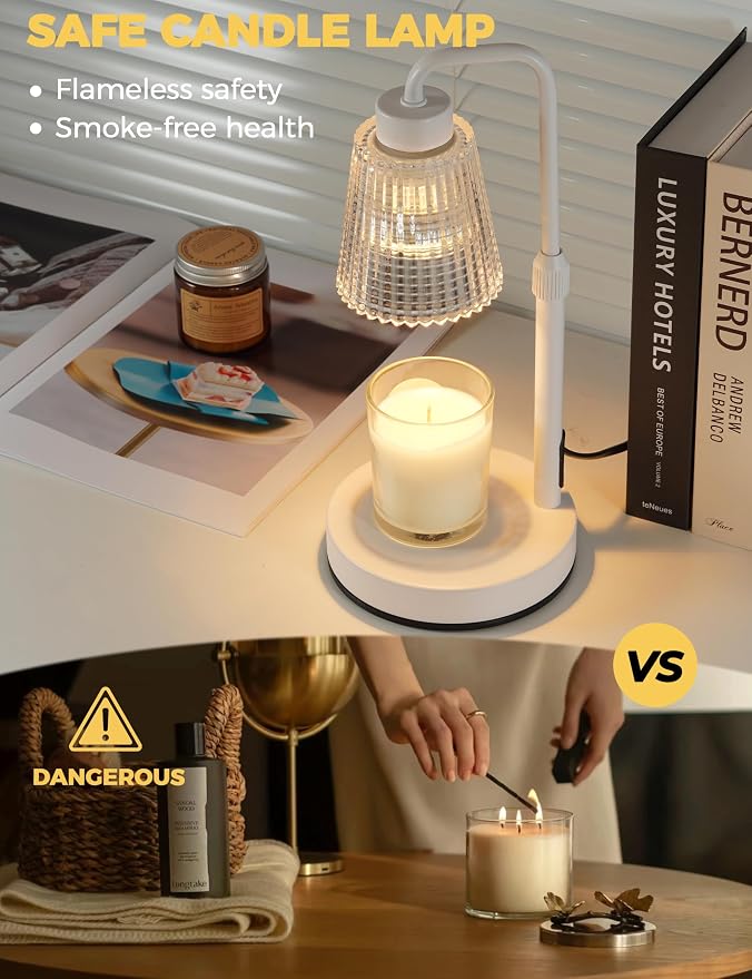 White Candle Warmer Lamp with 24h Cycle Timer, Dimmable Wax Melt Warmer | White - Image 2