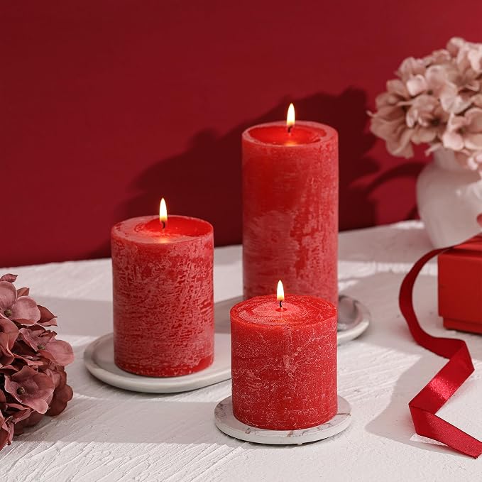 3x3 Inch Bright Red Pillar Candles Set of 3 - Image 4