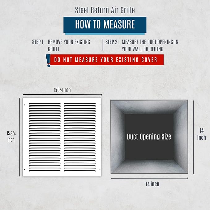 Fits 14x14 Duct Opening | Steel Return Air Grille by Handua | Vent Cover Grill - Image 2