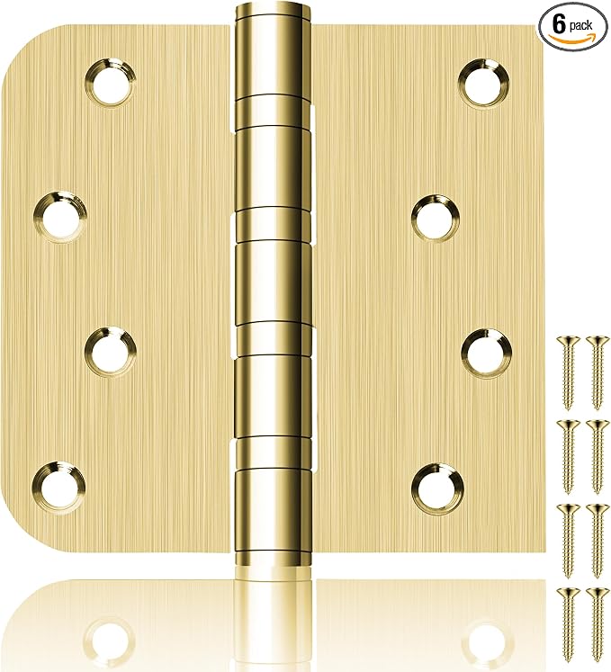 6 Pack 4 Inch Heavy Duty Door Hinges, Stainless Steel, Square and 5/8'' Radius by KOMSEN