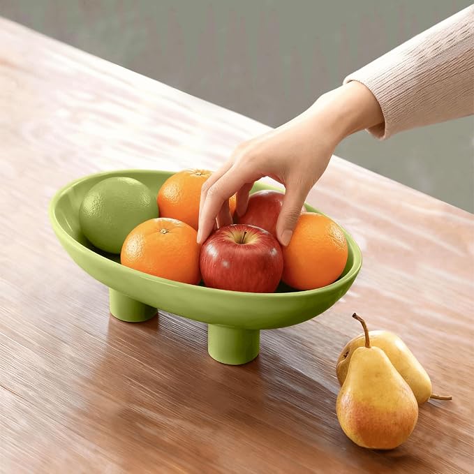 Three-Leg Ceramic Fruit Bowl, 10 Inch Oval Serving Dish - Image 4