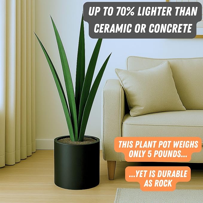 Fox & Fern Large Planter for Indoor or Outdoor, Matte Black, 10 Inch | UV & - Image 3