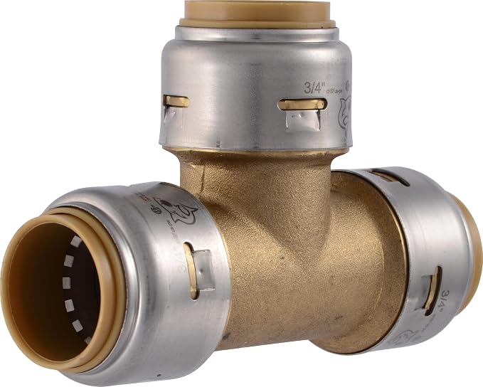 SharkBite Max 3/4 Inch Tee, Push to Connect Brass Plumbing Fitting, PEX Pipe by SharkBite
