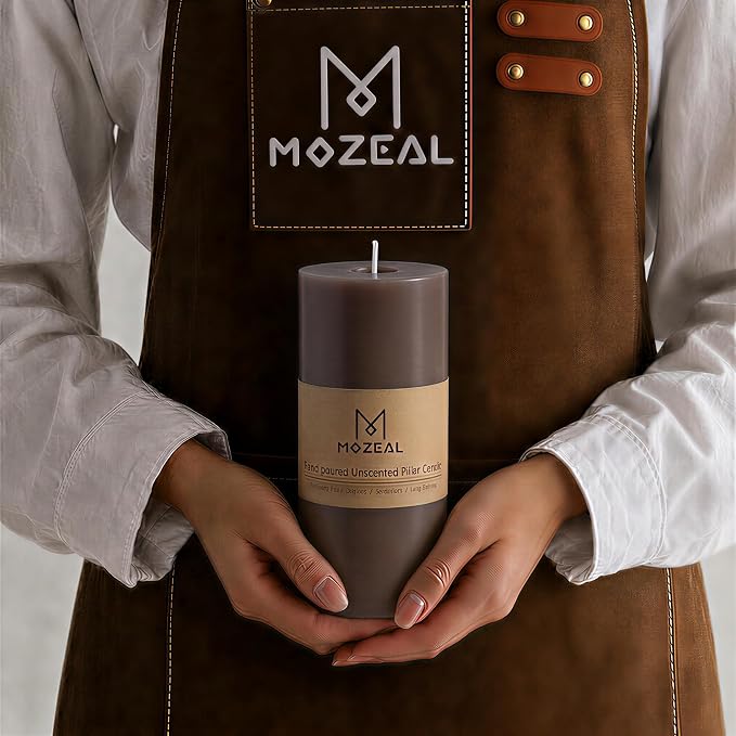 MOZEAL 3" x 8" Hand-Poured Unscented Large Candle, Smokeless Rustic Pillar - Image 2