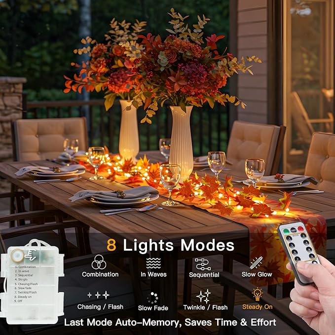 33FT 100 LED Maple Leaf String Lights Battery Operated Copper Wire | Vine - Image 3