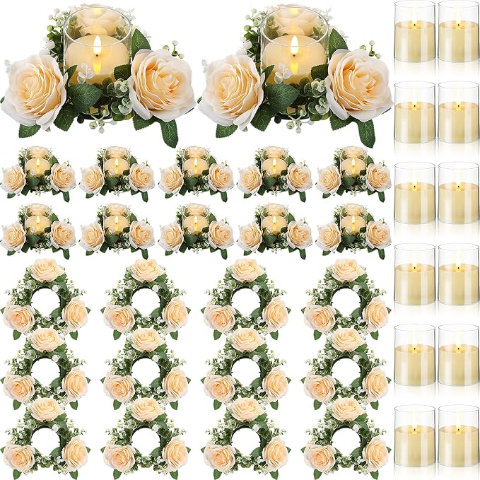 Yunlly 12 Pcs Rose Candle Rings by Yunlly