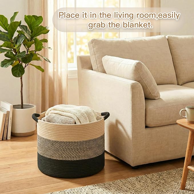 Artfeel 40L Large Cotton Rope Basket, Decorative Woven Blanket Storage - Image 2