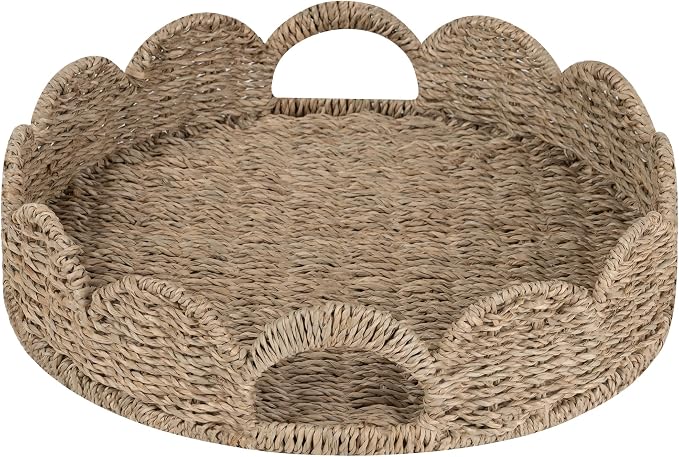 StorageWorks Wicker Scalloped Tray, Decorative Woven Tray by StorageWorks