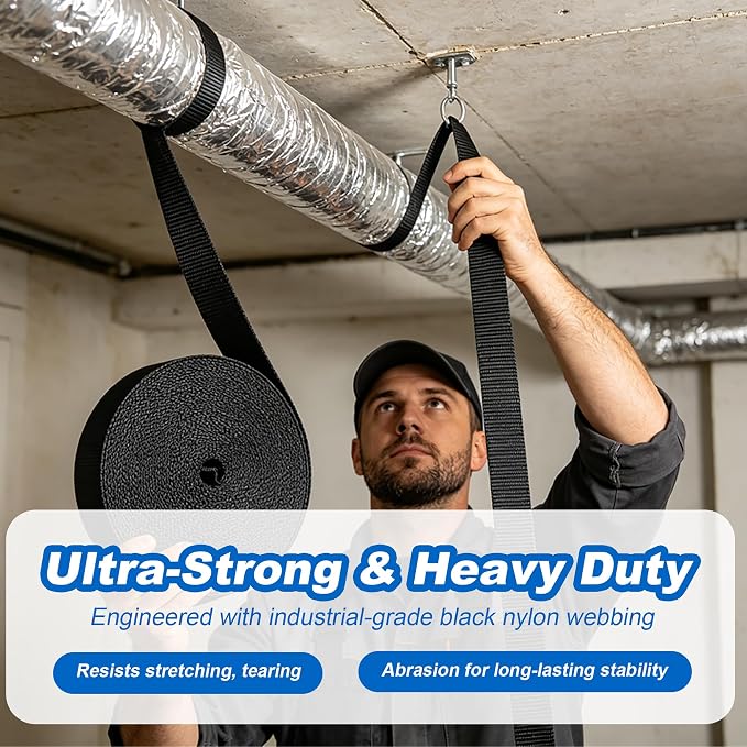 Heavy Duty Duct Strap 150FT Black Nylon Webbing Strap - Image 4