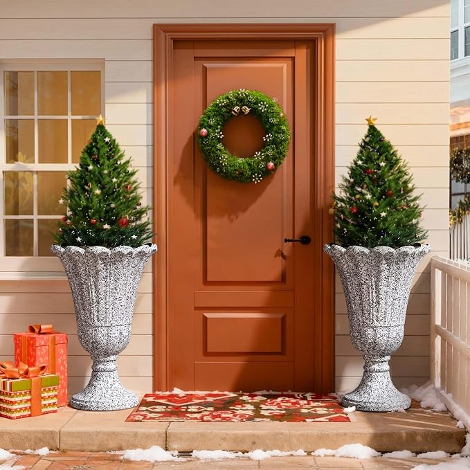 Tall Plastic Urn Planters and Pedestal - Image 7