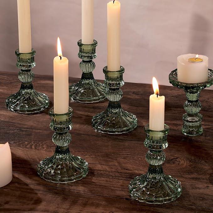 12PCS Green Candlestick Holders Set- 4" H Taper Candle Holders, Glass Candle - Image 5