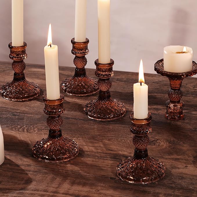 12Pcs Amber Candlestick Holders Set- 4" H Taper Candle Holders Bulk, Glass - Image 5