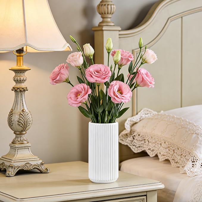 White Ceramic Flower Vase for Pampas Grass, 8 inch Small Decorative Centerpiece - Image 7