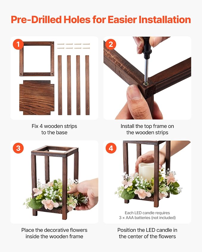 VEVOR 20 Set/60 Pcs Wooden Wedding Lantern Centerpiece, Includes 20 Wooden - Image 5