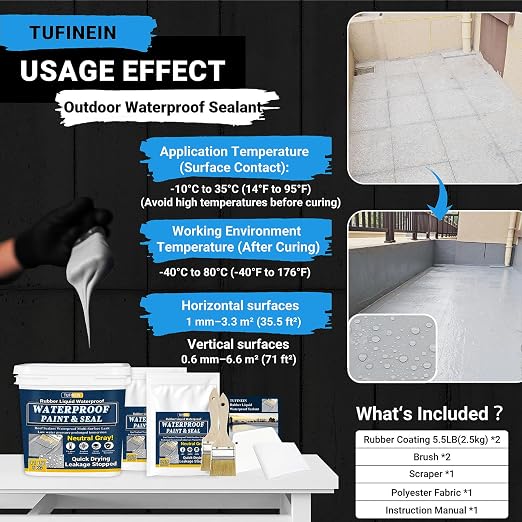 Rubber Liquid Waterproof Sealant, TUFINEIN 11 LB/5 KG Neutral Gray Quick Drying - Image 7