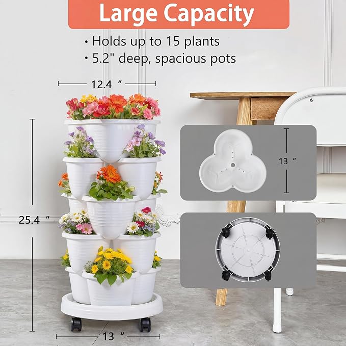VECELO 5 Tier Vertical Garden Planter, Self Watering Stackable Planters - Image 5