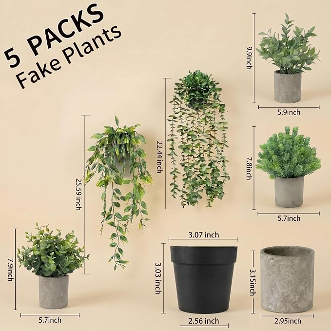 Artificial Hanging Plants 5 Pack – Small Fake Potted Ivy Plants - Image 3
