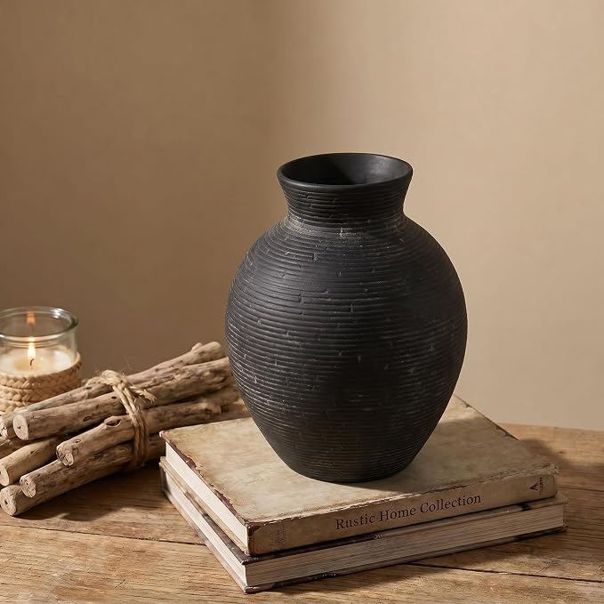 7.48 Inch Vintage Ceramic Flower Vase, Rustic Farmhouse Vase - Image 9