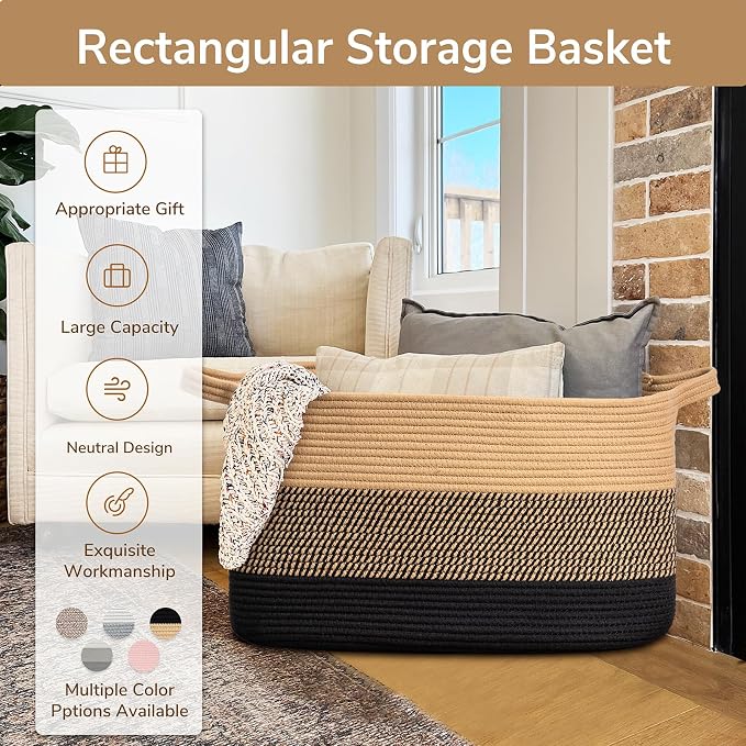 Goodpick Large Woven Blanket Basket, 75L | 21.6'' x 14.9'' x 11.8'' Wicker - Image 7