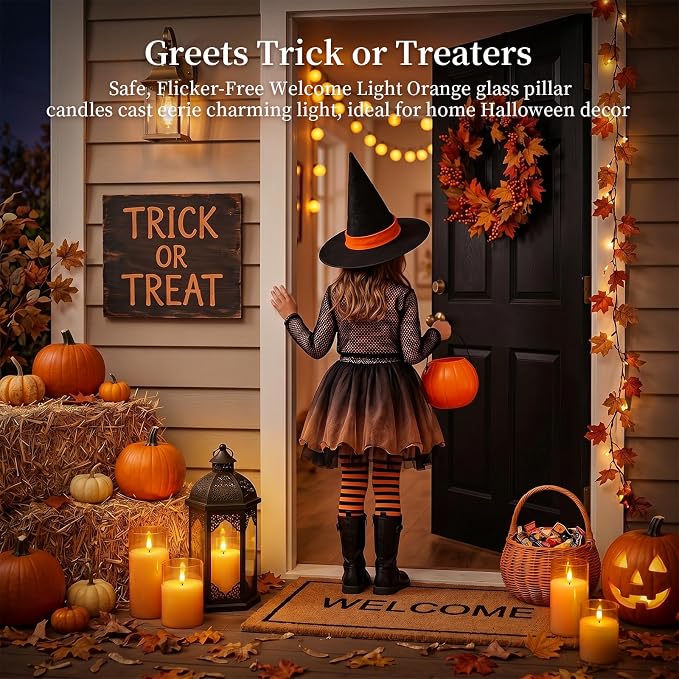 Amagic Orange Halloween Glass Flameless LED Pillar Candle - Image 7