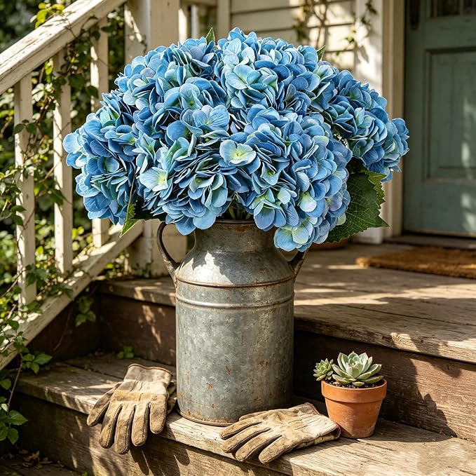 Kimura's Cabin 6pcs Hydrangea Artificial Flowers Silk Faux Hydrangeas, Wedding - Image 4