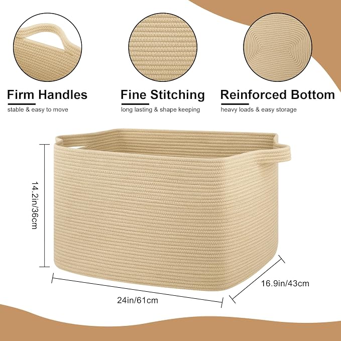 OIASKET 95L Extra Large Blanket Basket, Rectangle Nursery Blanket Storage - Image 2