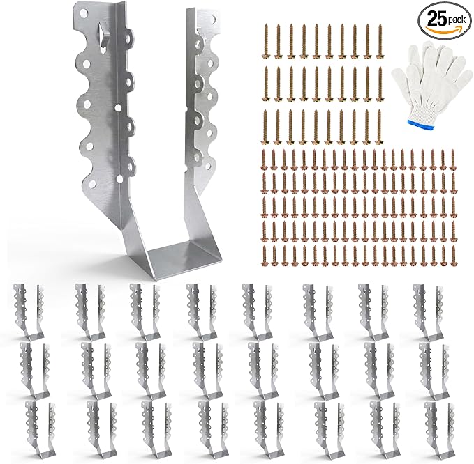 25 pcs 2x8 Joist Hangers with Screws, Galvanized Face Mount Hurricane Tie | by Oscorna