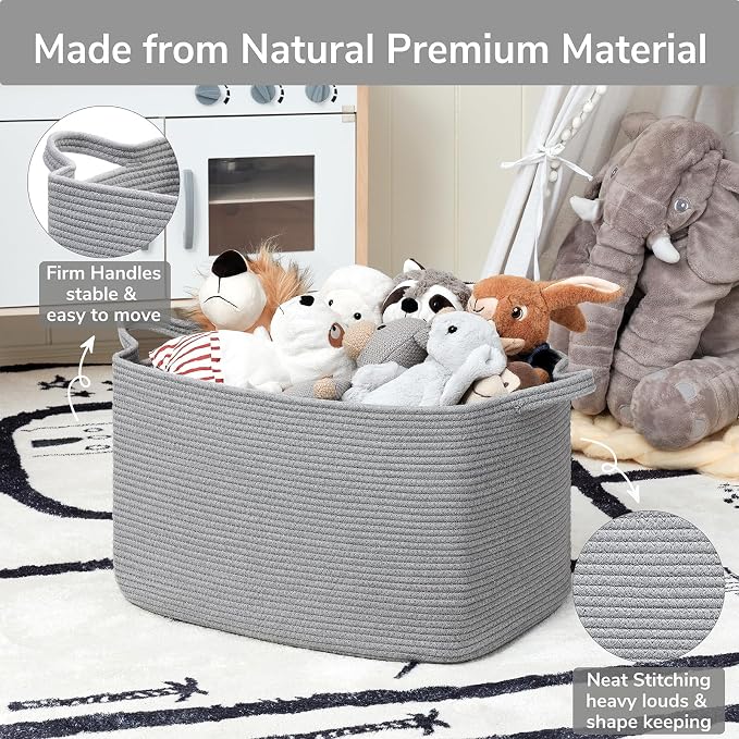 Goodpick Large Woven Rope Blanket Basket, 75L | 21.6'' x 14.9'' x 11.8'' - Image 6