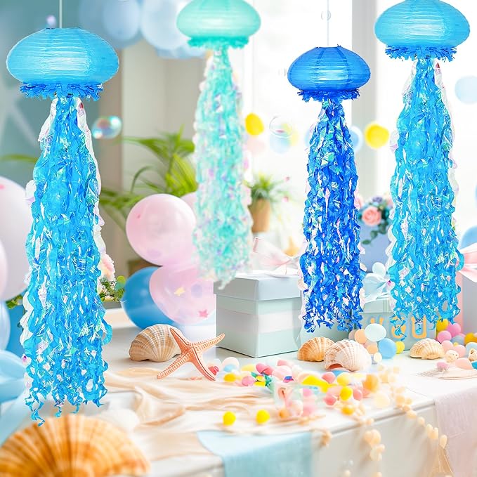 OBXT 10" Blue Jellyfish Paper Lanterns - Image 3