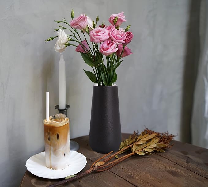 D'vine Dev 8 Inch Ceramic Flower Vase Textured Finishing, Minimalist Design - Image 4