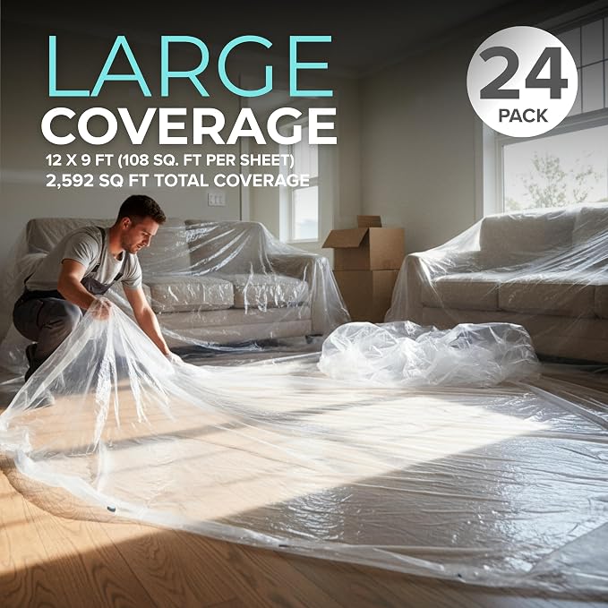 12 x 9 Ft Drop Cloths – Plastic Sheeting & Painters Plastic Tarps - Image 2