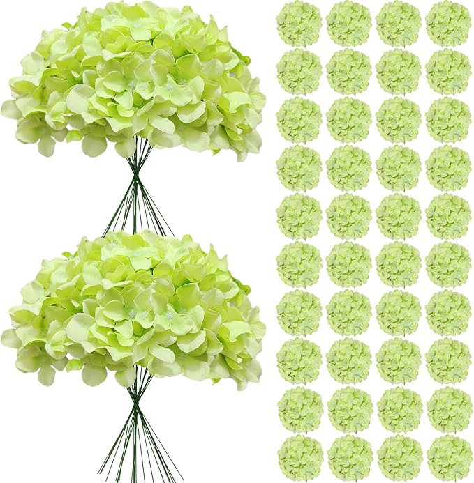65Pcs Green Hydrangea Artificial Flowers Bulk，Realistic Silk Fake Flowers by Cherica