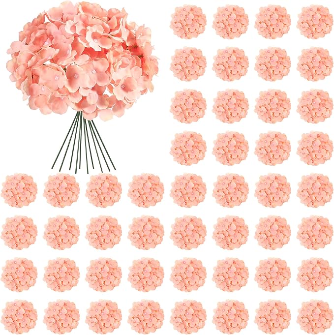 Auihiay 64Pcs Hydrangea Artificial Flowers, Silk Hydrangeas Decor | Light Peach by Auihiay