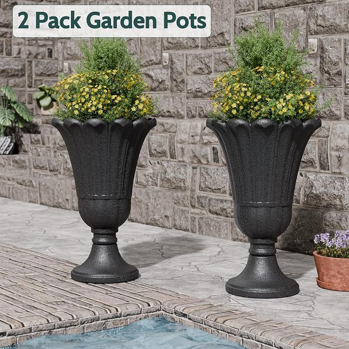 Tall Plastic Urn Planters and Pedestal - Image 4