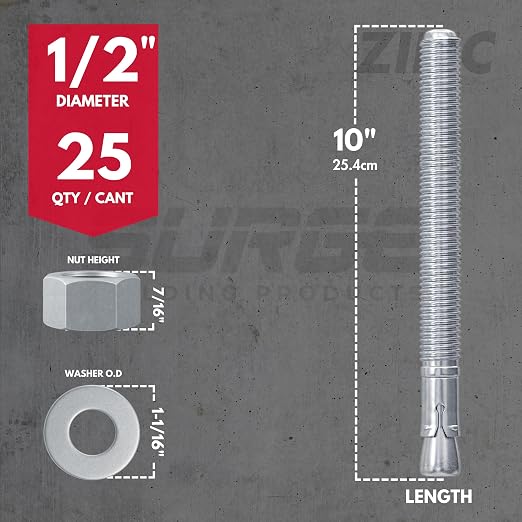 1/2" x 10" Zinc-Plated Wedge Anchors - Image 2