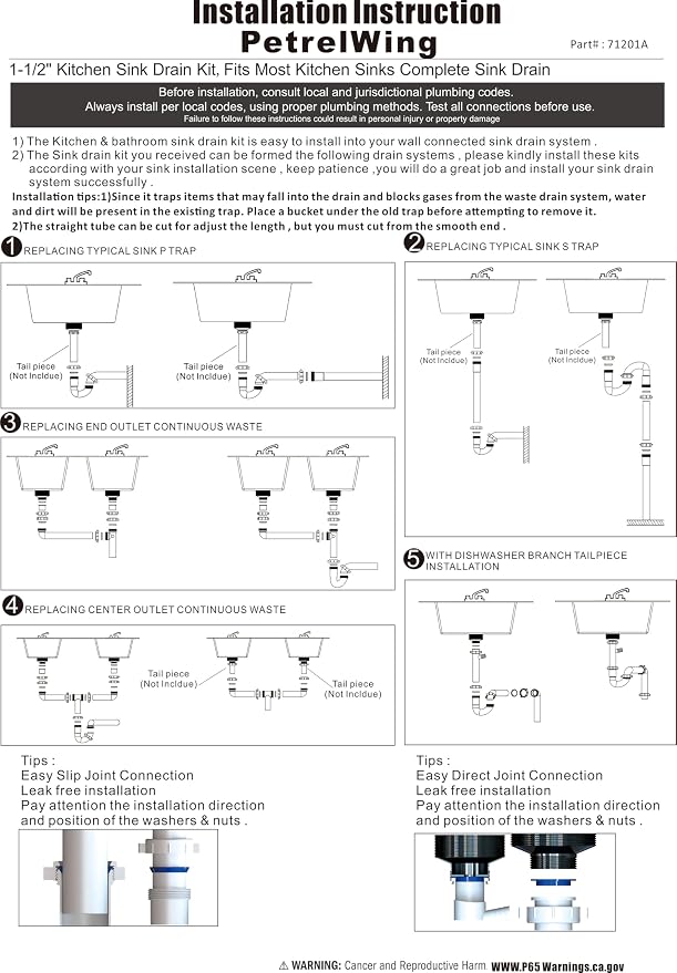 Kitchen Sink Drain Kit, 1-1/2" Sink Drain Plumbing Kit - Image 7