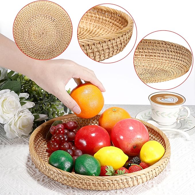 Hipiwe Rattan Key Basket Bowl for Entryway Table, 11.8" Large Wicker Tray | - Image 4