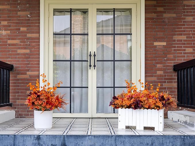 17PCS Artificial Fall Flowers Outdoors, Autumn Faux Orchids & Mums Outside | UV - Image 5
