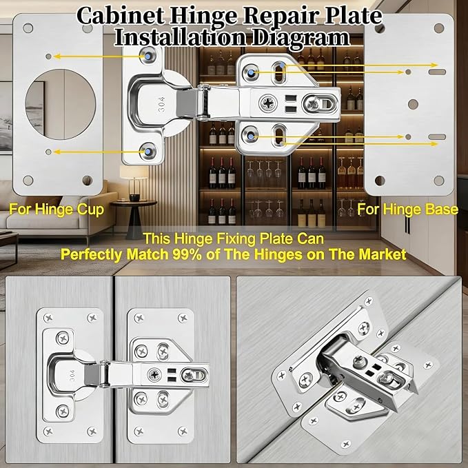 Cabinet Hinges Repair Plate, Hinge Repair Brackets, Hinge Repair Plate Kit | 8 - Image 2
