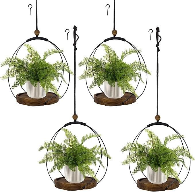 hismocal 4-Pack Hanging Plant Shelves, Wood Plant Display by hismocal