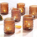 DEVI 24pcs Vintage Amber Votive Candle Holders, Amber Glass Tea Lights Candle by DEVI