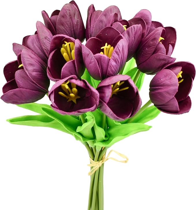 Mandy's 12pcs Artificial Grape Purple Partially Open Tulips | 13.5 Inch by Mandys
