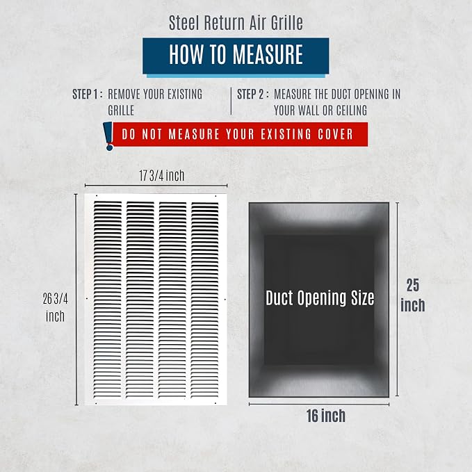 Fits 16x25 Duct Opening | Steel Return Air Grille by Handua | Vent Cover Grill - Image 3