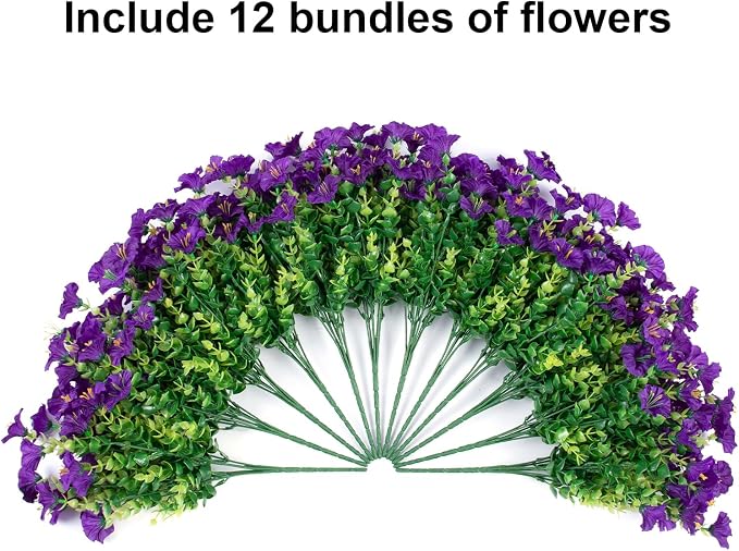 Artificial Flowers for Outdoors Fake Plants Outside Decoration, 12 Bundles Silk - Image 4