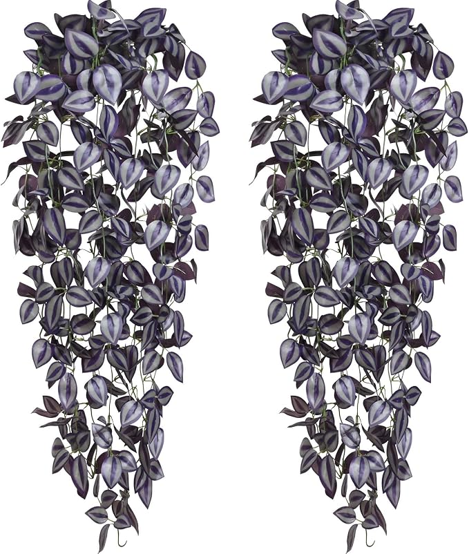 BLEUM CADE Fake Hanging Plants, Faux Deep Purple Vines Hanging Plant by BLEUMCADE