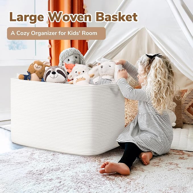Goodpick 105L Extra Large Woven Rope Blanket Basket, Living Room, Bedroom & - Image 2