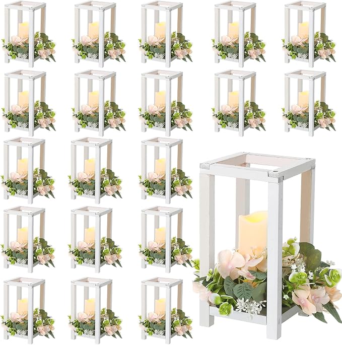 Hushee 60 Pcs Wooden Wedding Lantern Centerpiece Candles Wreaths Set, LED by Hushee