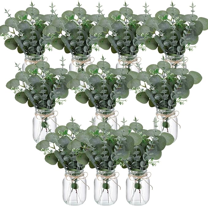 XunYee 10 Set Mason Jars for Centerpieces, Light Green, Eucalyptus | Mason Jar by XunYee
