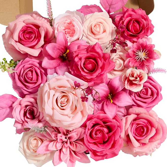 Serwalin Hot Pink Artificial Flowers, Silk Rose Fake Flowers by Serwalin