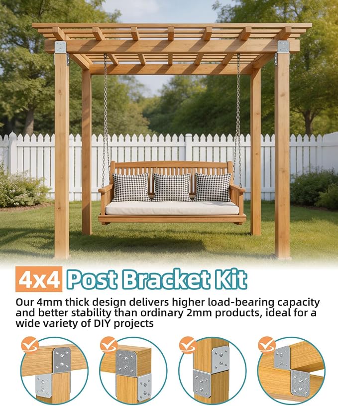 4x4 Post Bracket Kit for Wood Posts, Beams | Inner Size 3.5" x 3.5", Heavy-Duty - Image 4